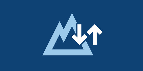 Mountain icon with up and down arrows, representing altitude